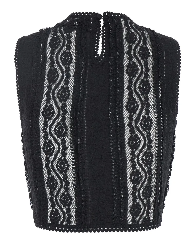 Charo Ruiz Women's Black Top With Embroidery Details Cotton Tops Black