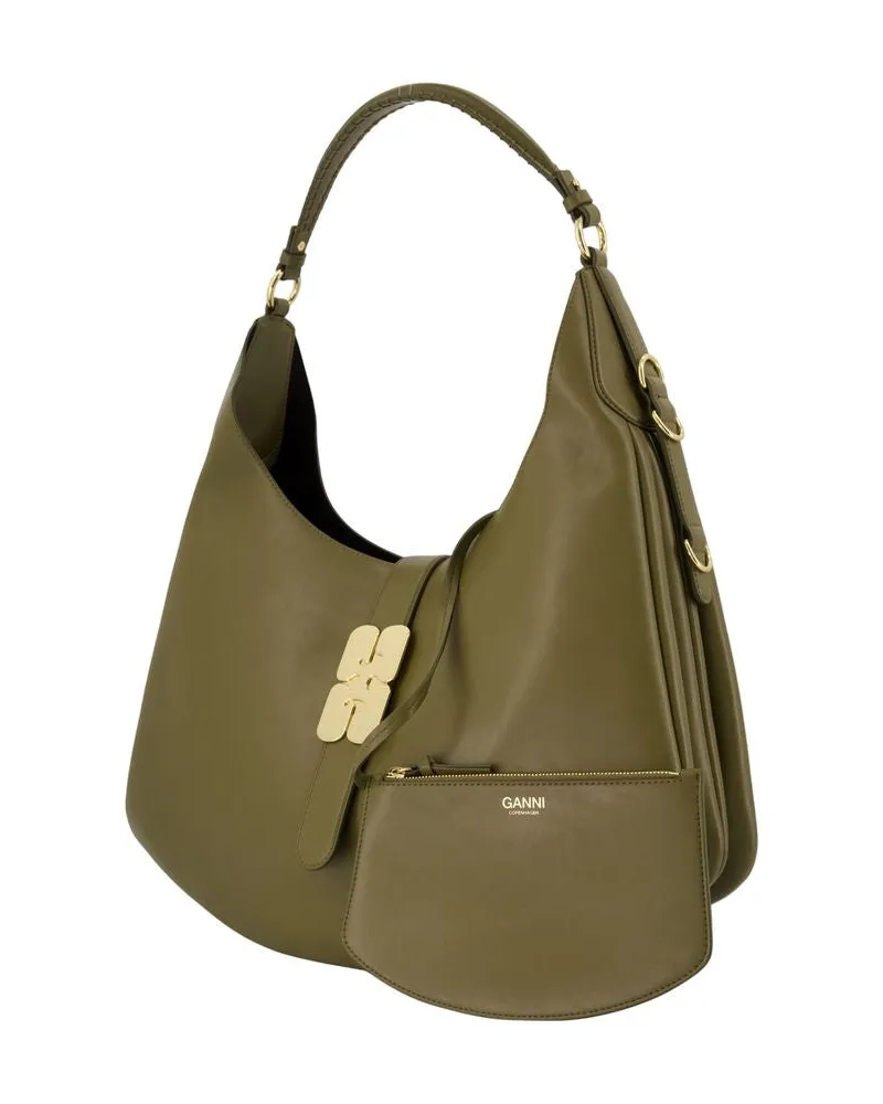 Ganni Women's Kat Shoulder Bag Khaki Synthetic Green