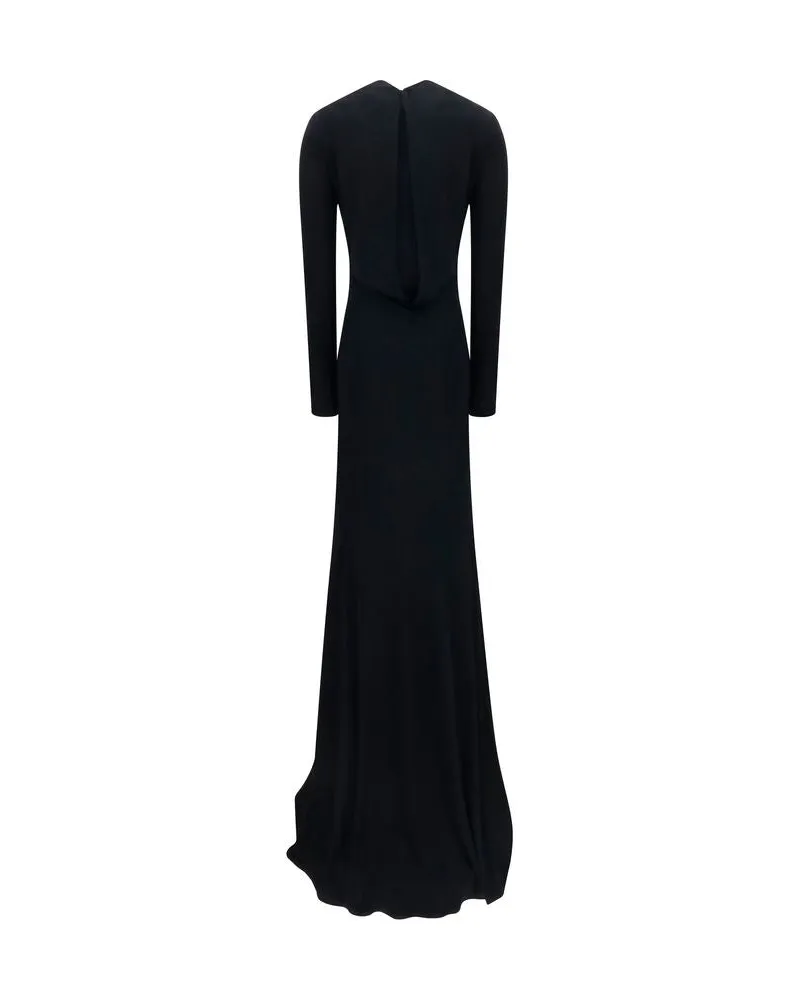 Tom Ford Padded-Shoulder Viscose Dress — Black Black