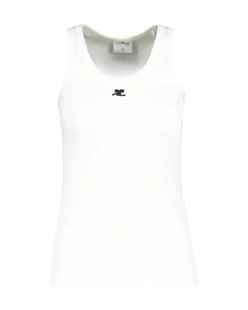 Courrèges Unisex Ribbed Cotton Tank Top White Tops White