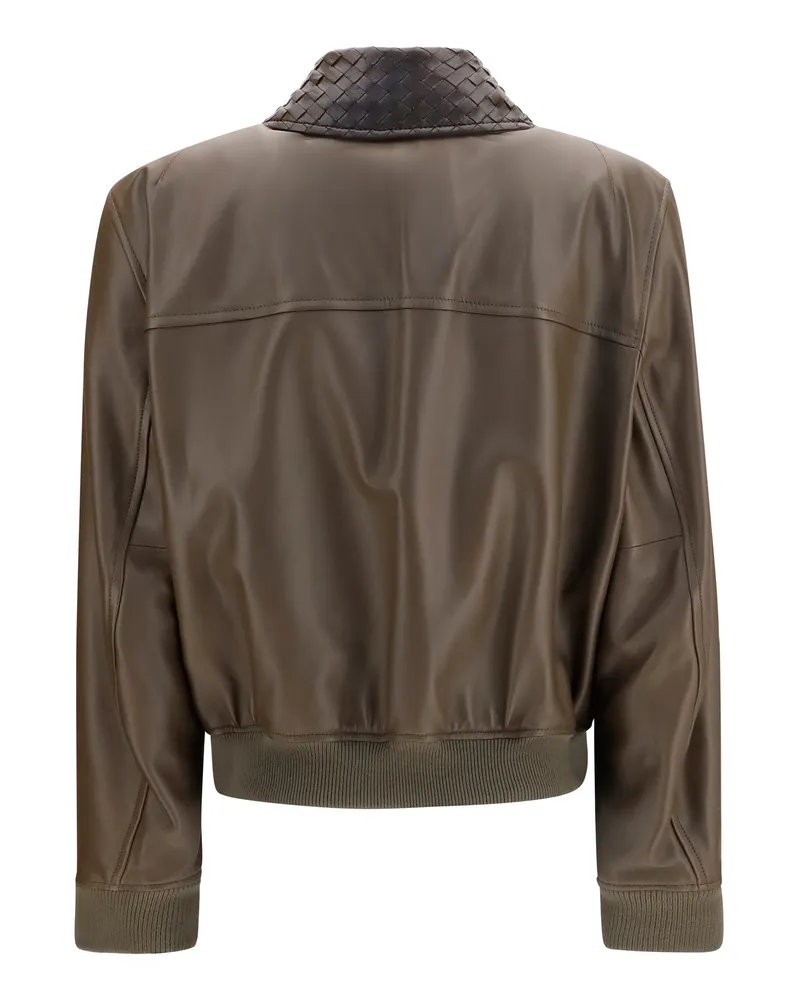 Bottega Veneta Women's Leather Jacket Glossy Lambskin Wader Green Shirt Green