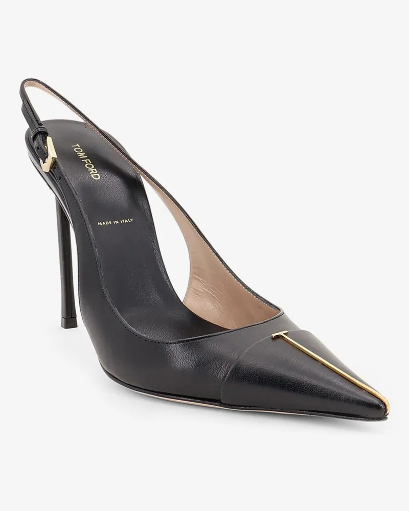 Tom Ford Women's Leather Slingback Pumps With T Logo Black High Heel Shoes Black