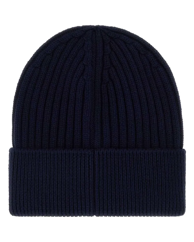 Moncler HAT Virgin Wool Ribbed Beanie — Navy Navy