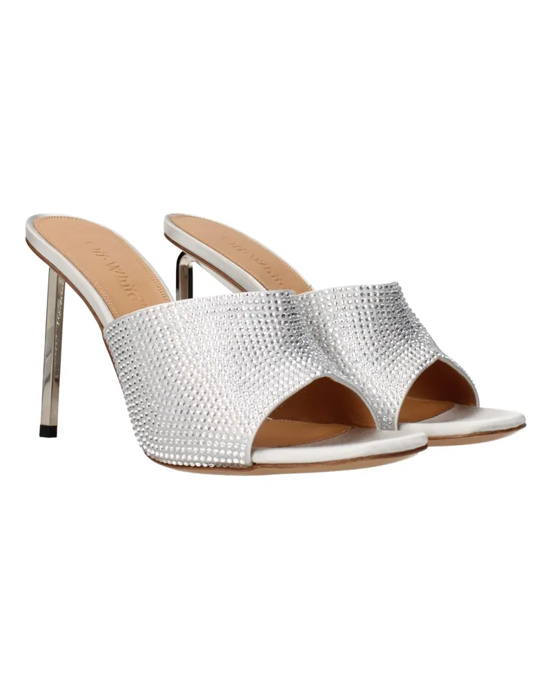 OFF-WHITE Women's Rhinestone-Embellished Satin Mule Silver Heels Silver