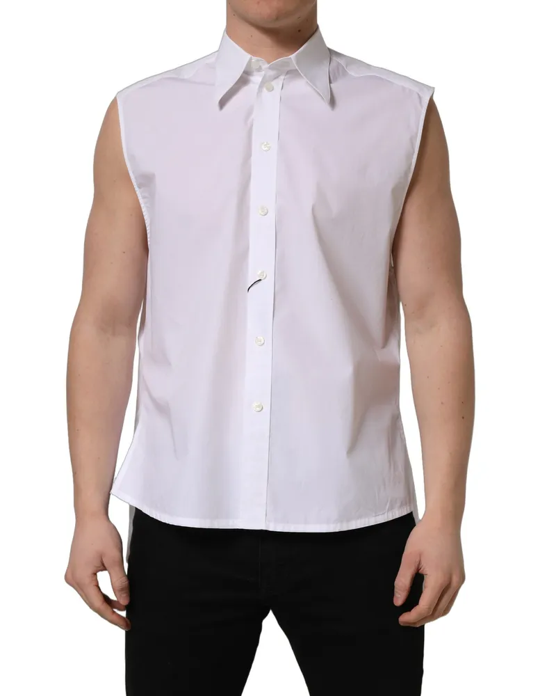 Dolce & Gabbana Men's White Cotton Sleeveless Formal Dress Shirt White