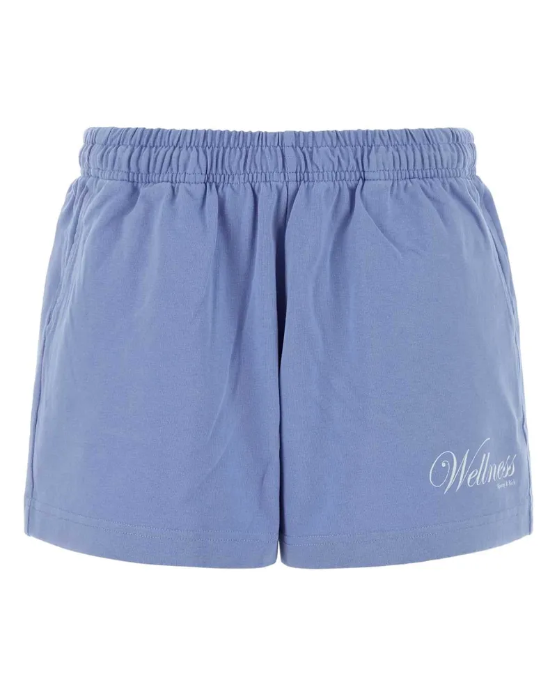 SPORTY & RICH Women's Light-Blue Cotton Shorts Periwinkle Exterior Purple