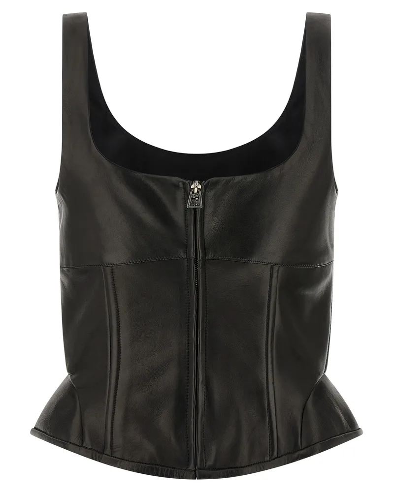Ermanno Scervino Women's Black Lamb Leather Tank Tops Black