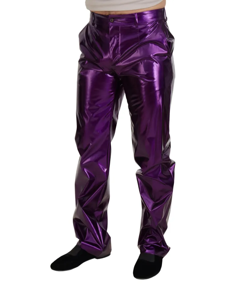 Dolce & Gabbana Metallic Nylon Trousers — Purple Purple