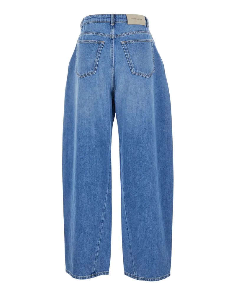 Givenchy Women's Blue Denim Wide Leg Jeans With Logo Patch Cotton Blue