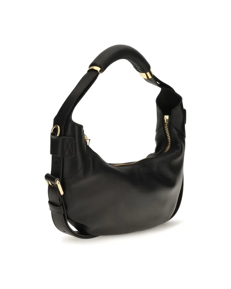 Moschino Calfskin Leather Shoulder Bag — Black Black