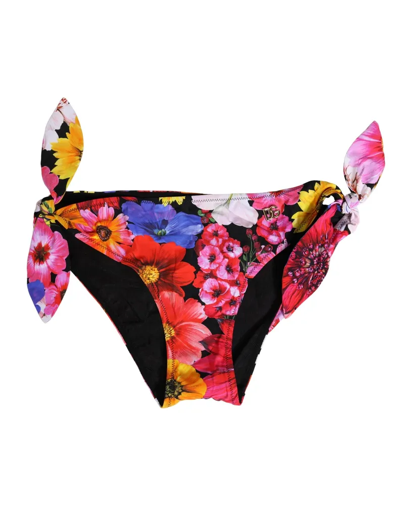 Dolce & Gabbana Women Black Floral Print Swimsuit Bikini Bottom Swimwear Nylon Elastane Clothing Black