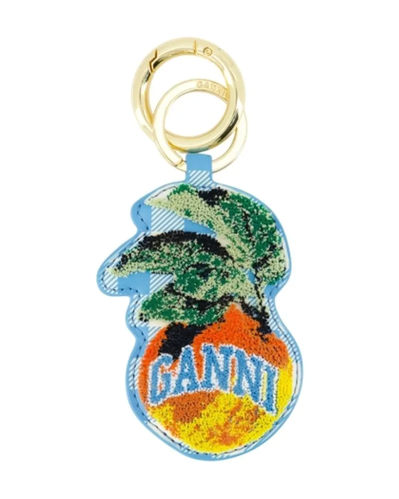 Ganni Women's Apple Keyring Leather Blue Calfskin Accessories Keychains Blue