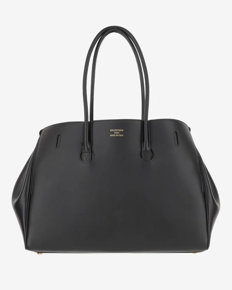 Balenciaga Women's Carry All Bel Air Media Bag Black Calfskin Handbags Hand Black