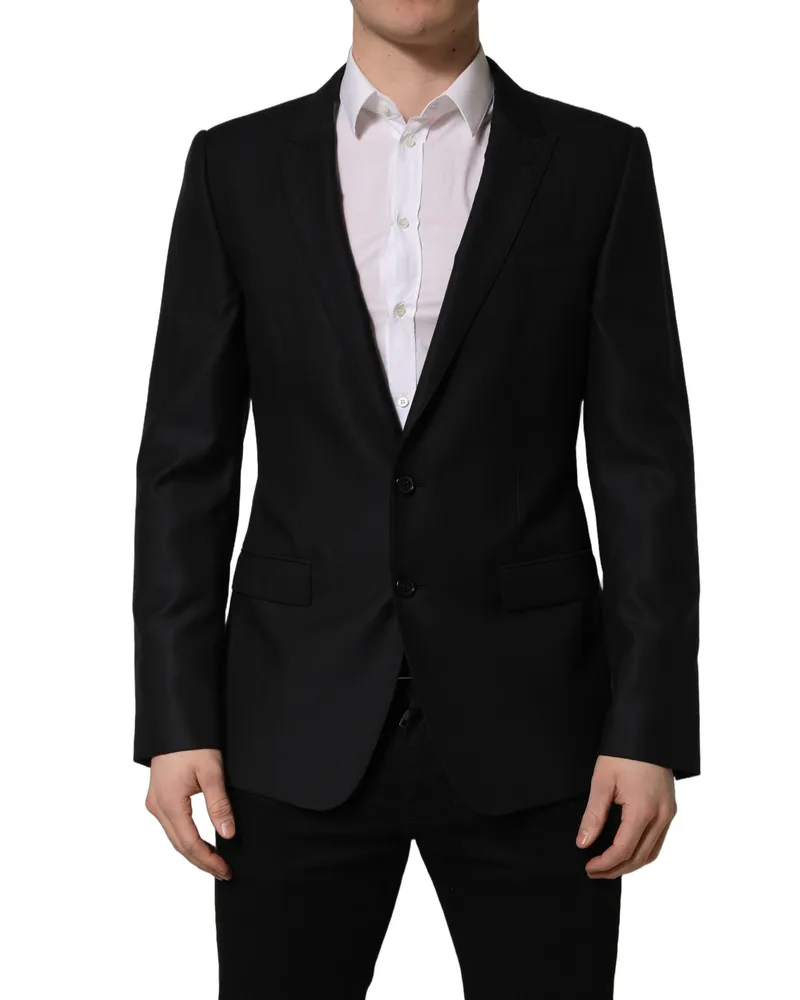 Dolce & Gabbana Black Wool Single Breasted Men Blazer Jacket Virgin Silk Clothing Black