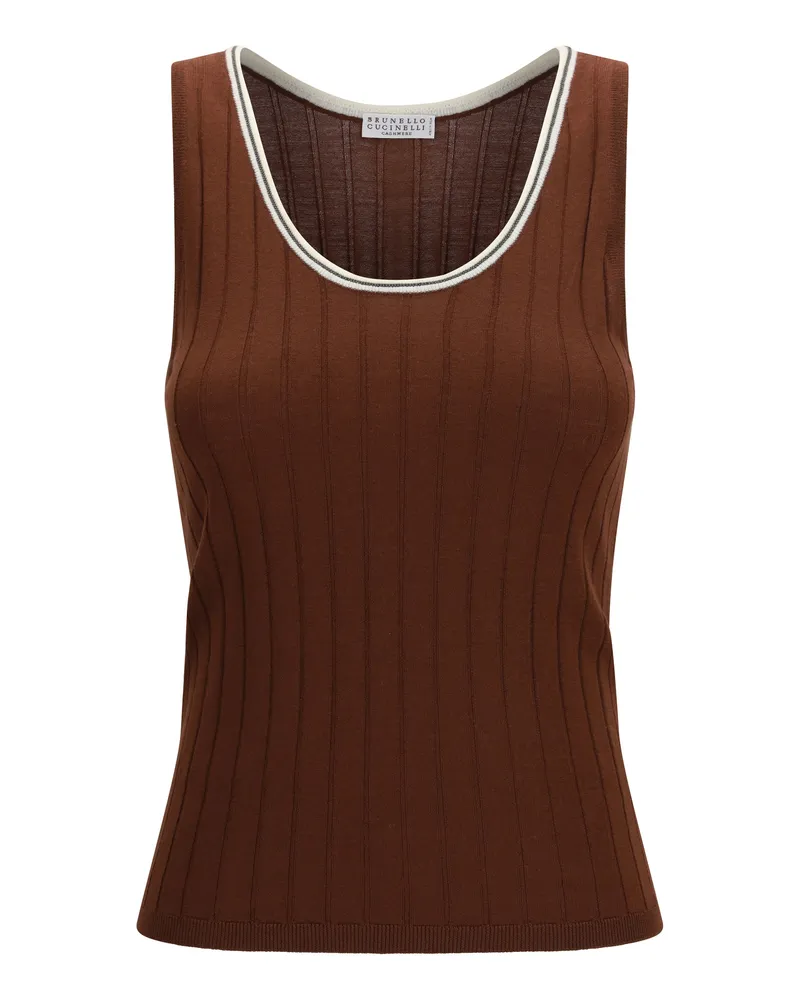Brunello Cucinelli Women's Top Ribbed Jersey Mulberry-Panama Fleece Wool (ovis Aries) Tops Mulberry/panama Brown