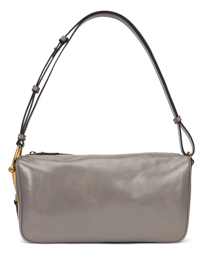 Gucci Women's Shoulder Bag Smooth Grey Leather Calf Skin Handbags Hand Gray