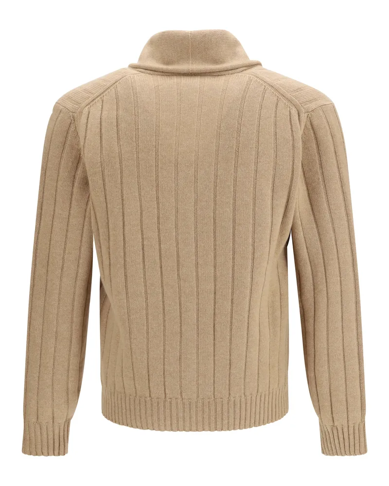 Brunello Cucinelli Ribbed Cashmere Cardigan — Beige Beige