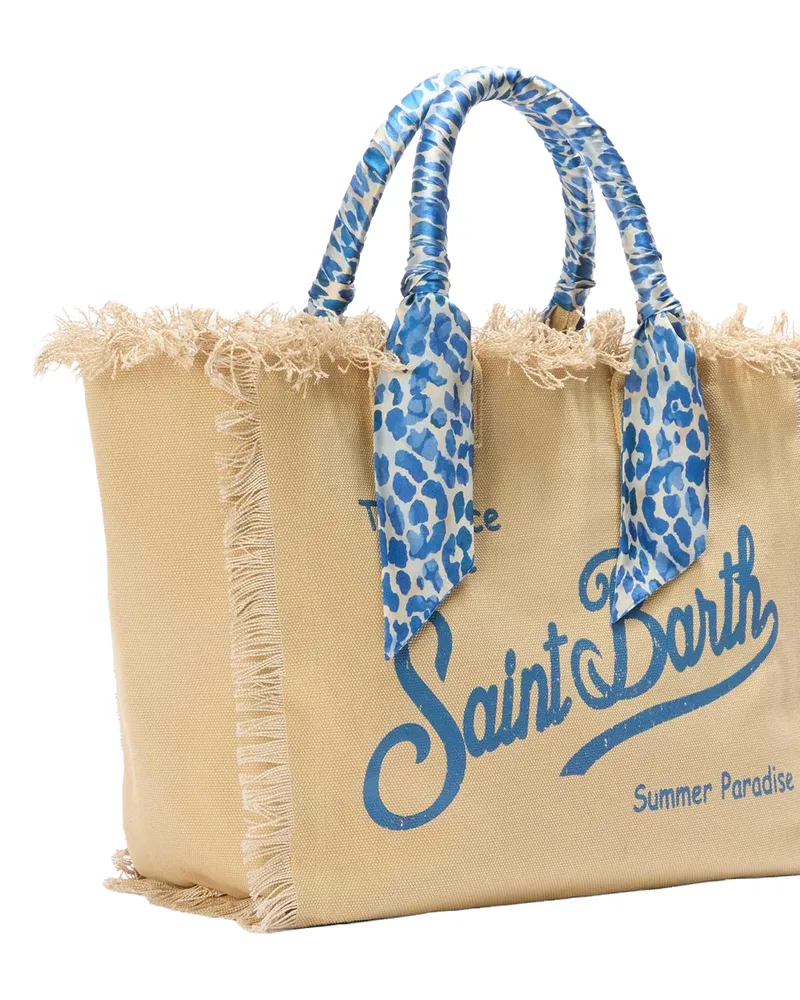 MC2 Saint Barth Women's Tote Bag Vanity Blue Safari Cotton Shoulder Beige