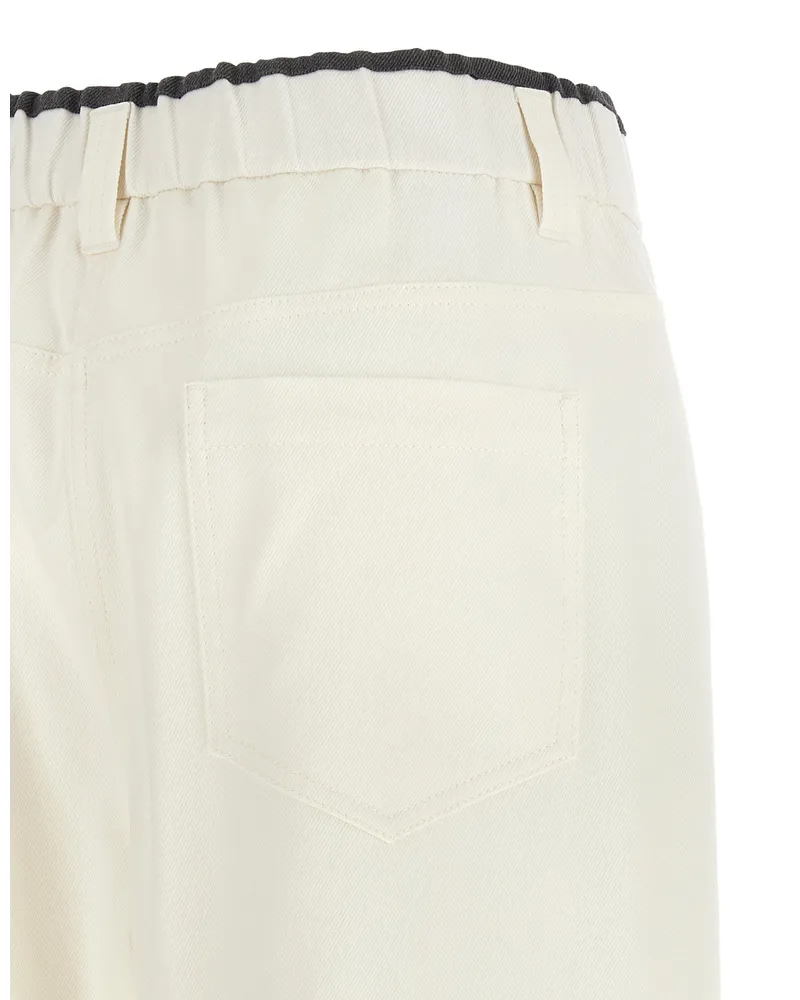 Brunello Cucinelli Cotton Relaxed-Fit Trousers — Cream Cream