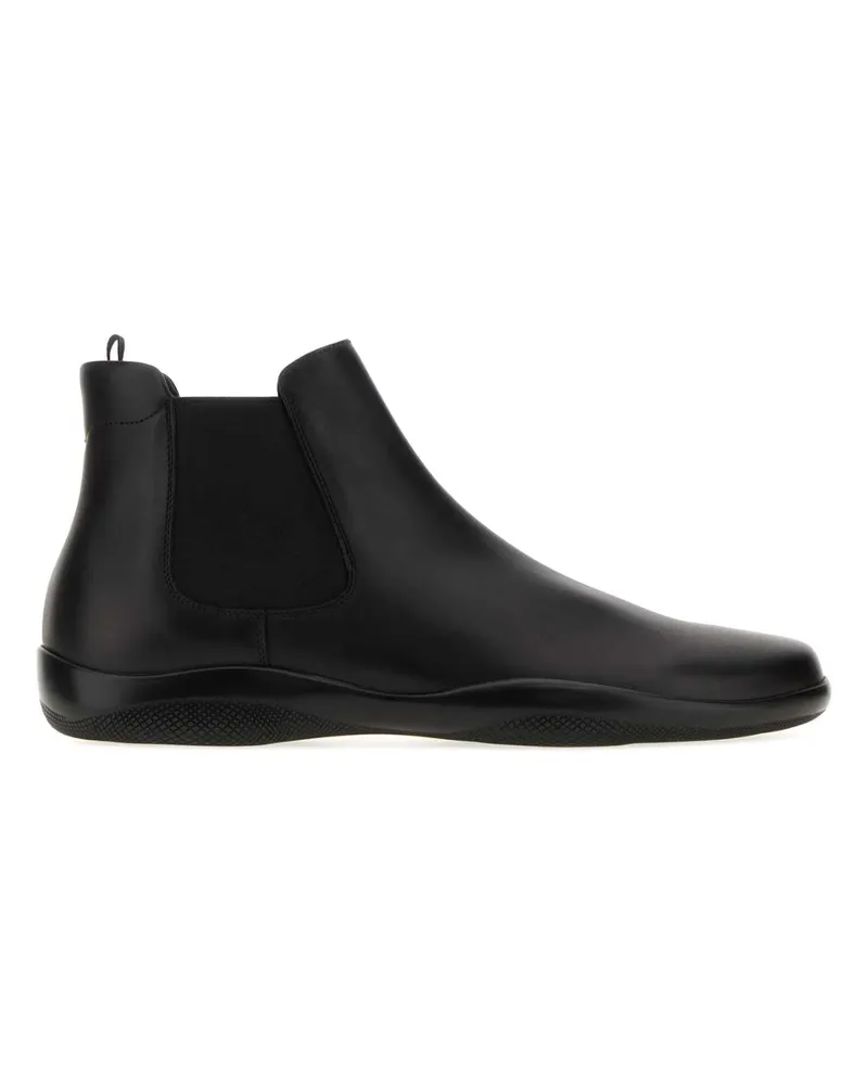 Prada Men's Black Leather Ankle Boots Nero Mocassini Loafers Black