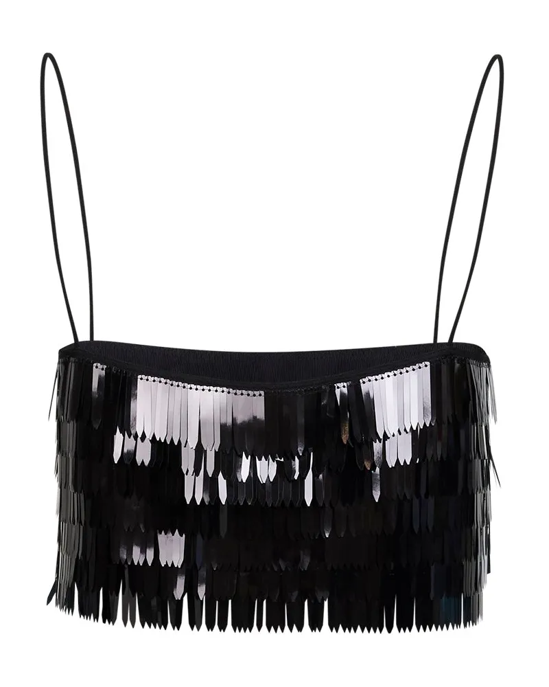 Self-Portrait Women's Cropped Sequin Top Black Polyester Tops Black