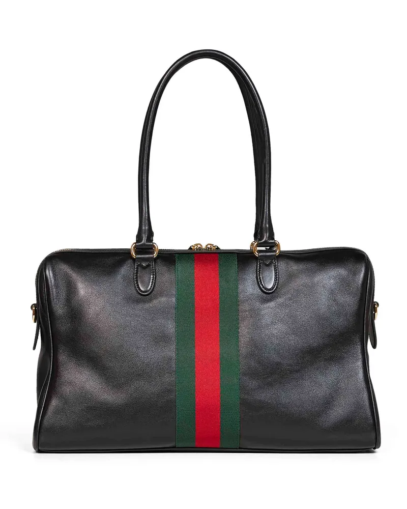 Gucci Women's Large Satchel Bag Borsetto Black Calfskin Shoulder Black
