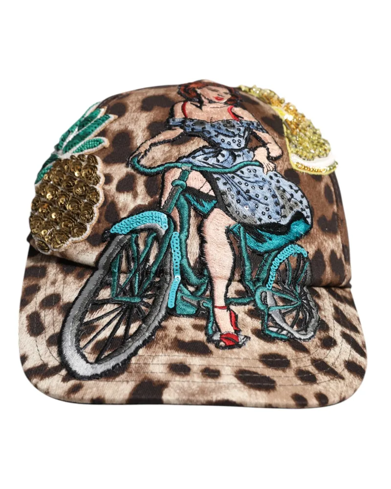 Dolce & Gabbana Women Brown Leopard Sequin Sicily Baseball Cap Cotton Elastane Accessory Brown