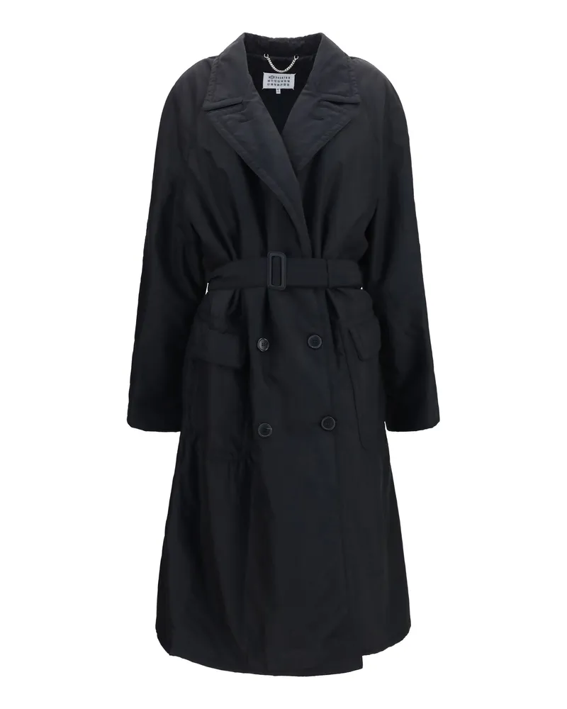 Maison Margiela Women's Double-Breasted Belted Wool Coat Black Fleece Black
