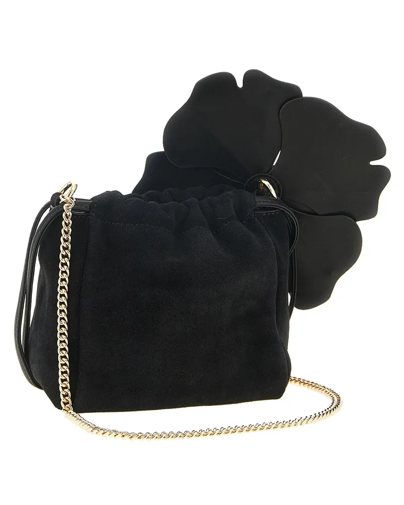 Pinko Flower Suede Clutch — Black Black