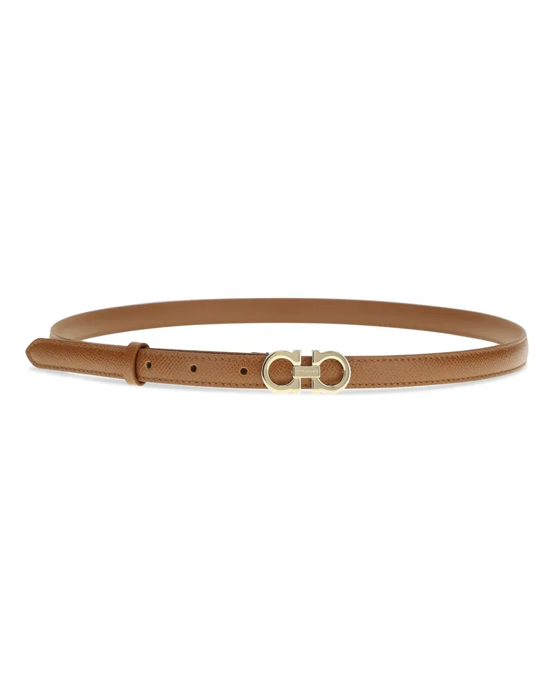 Ferragamo Women's Leather Belt Gancini Gold Buckle Brown Calf Brown