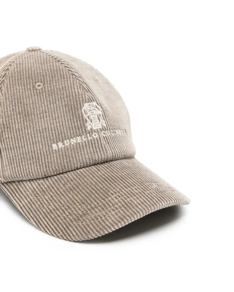 Brunello Cucinelli Corduroy Logo-Embroidered Baseball Cap — Beige 