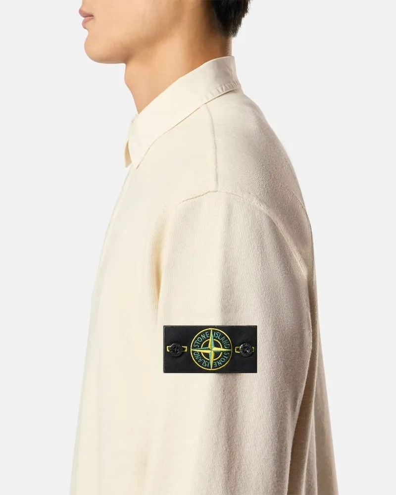Stone Island Long-Sleeve Cotton Polo — Cream Cream