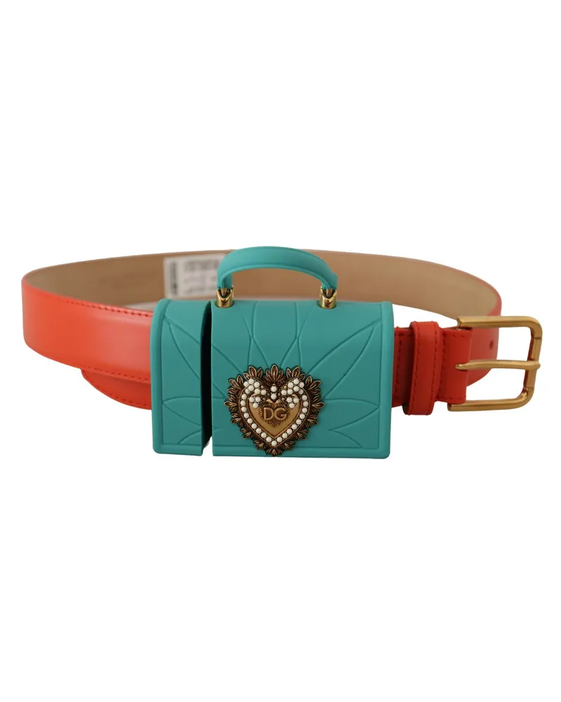 Dolce & Gabbana Women's Orange Leather Devotion Heart Micro Bag Headphones Belt Orange