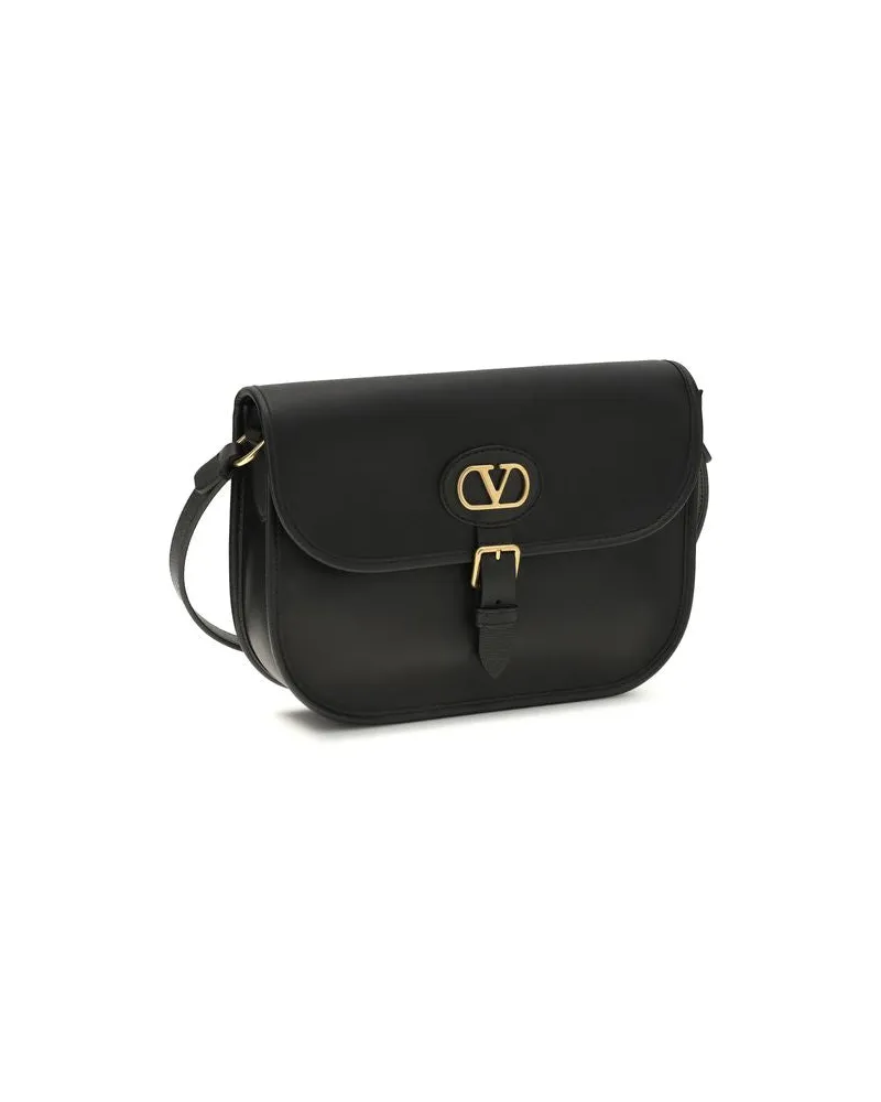 Valentino Garavani Men's Black Calf Leather Bos Taurus Shoulder Bag Black