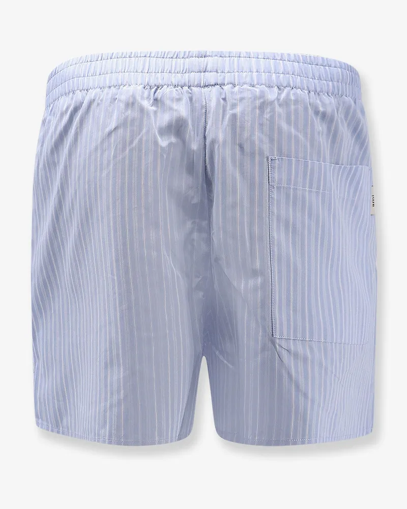 AMI Paris Men Cotton Bermuda Shorts With Striped Pattern Blue Blue