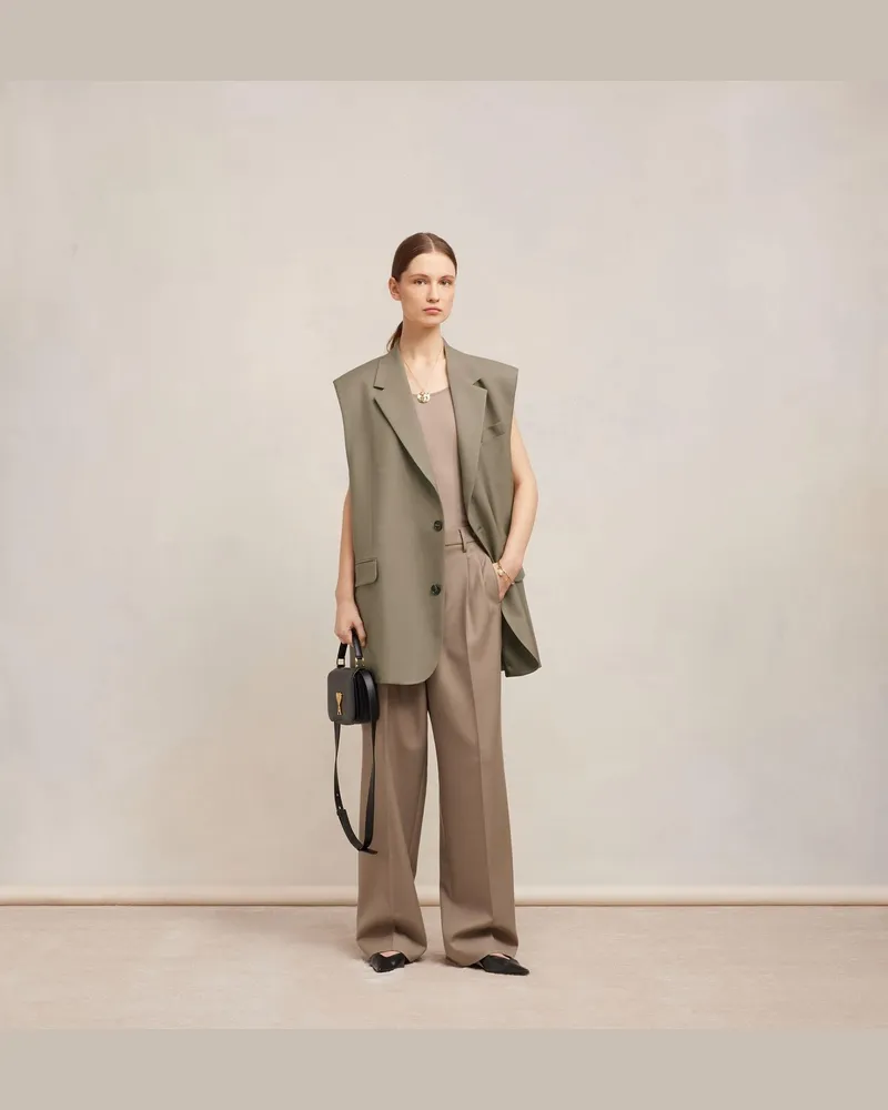 AMI Paris Virgin Wool Oversized Vest — Gray Gray
