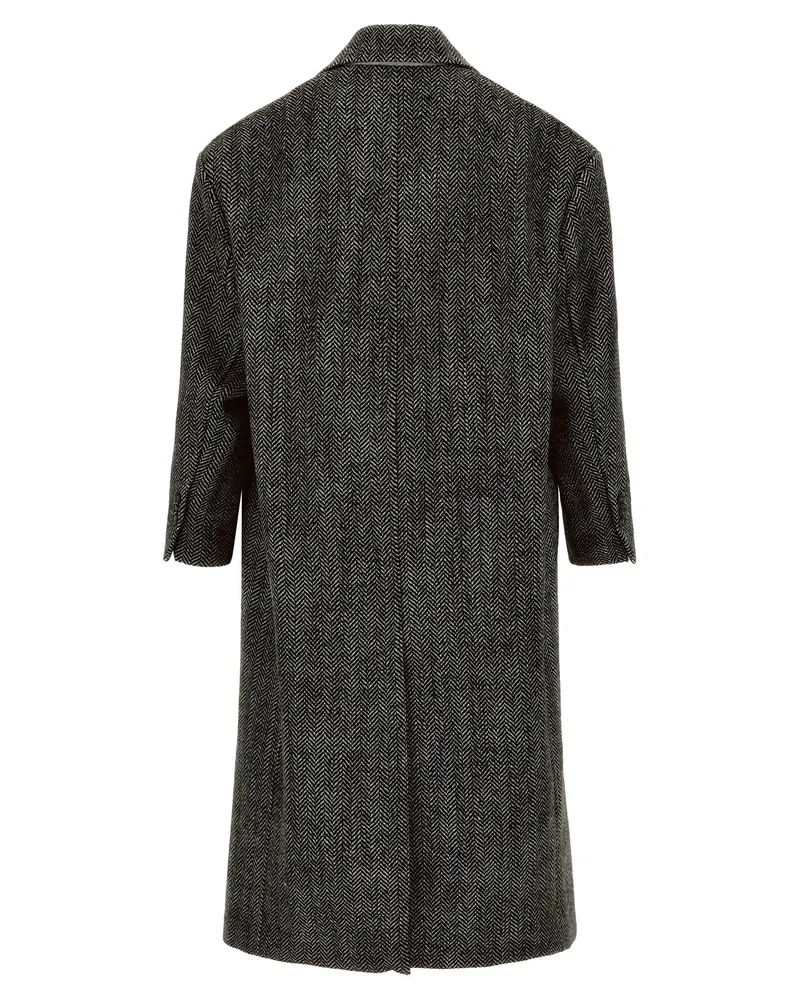 AMI Paris Herringbone Virgin Wool Coat — Black Black
