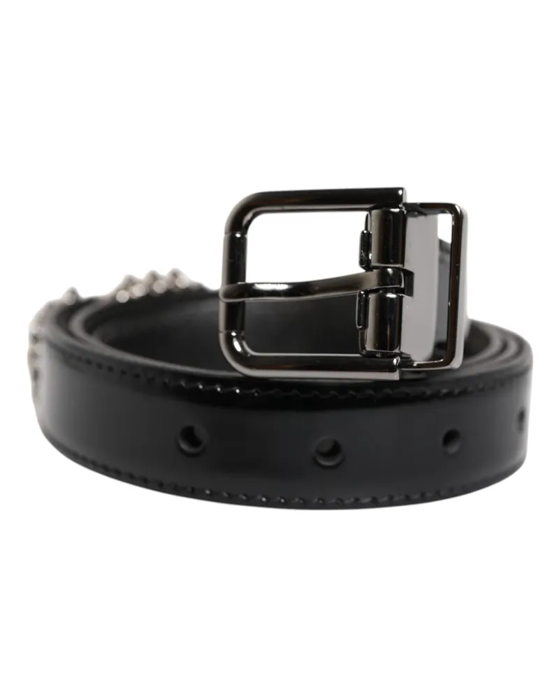 Dolce & Gabbana Men's Black Embellished Metal Logo Buckle Belt Leather Black