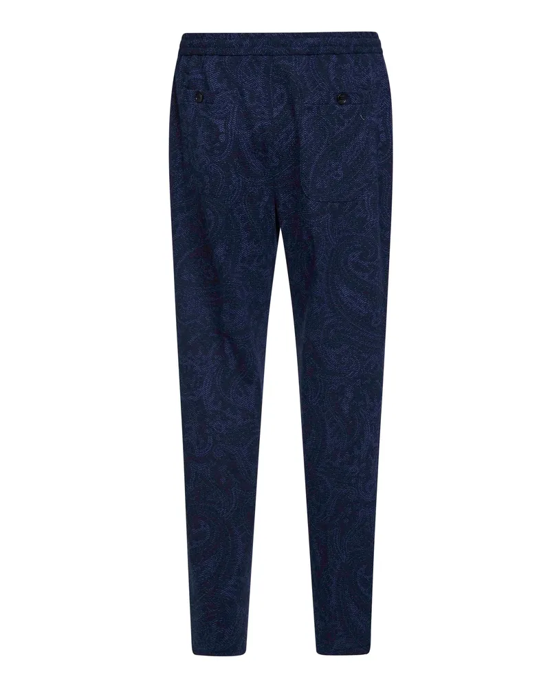 Etro Men's Blue Paisley-Pattern Seersucker Jogger Trousers Polyester Blue