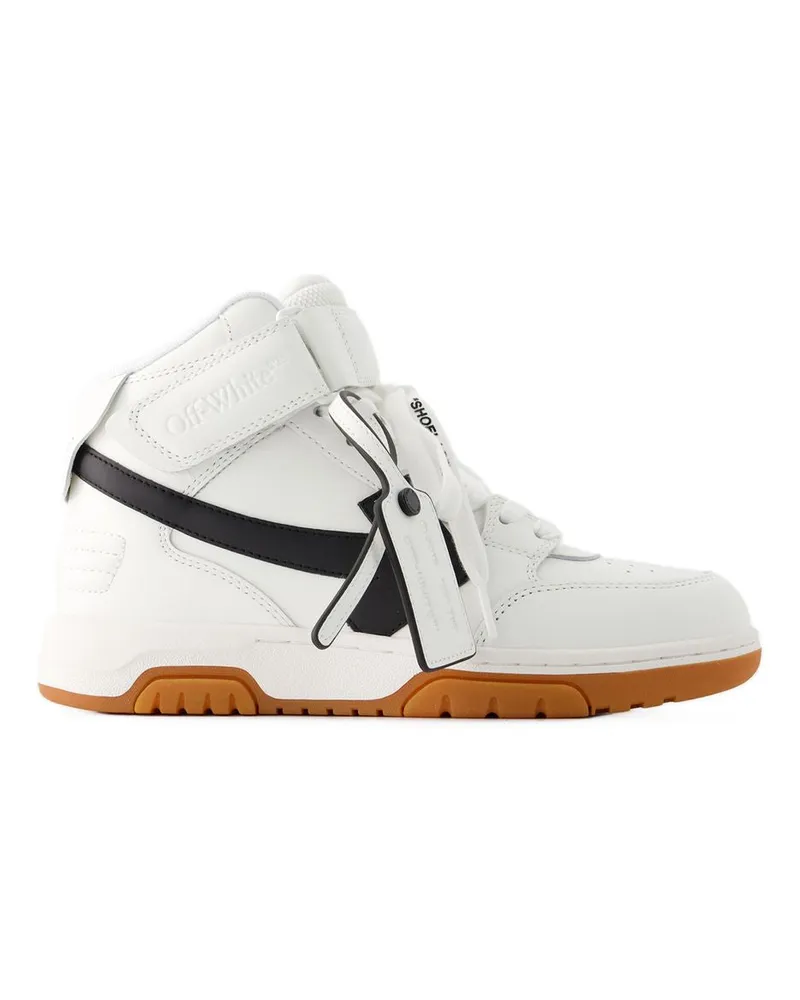 OFF-WHITE Women's Out Of Office Mid Top Sneakers Off White Leather White-Black Shoes White