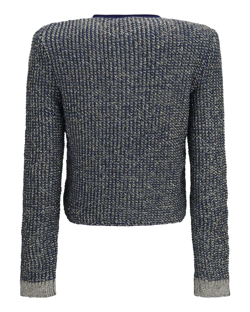 Balmain Women's Quilted Sequin Cardigan With Decorative Buttons Marine-Vert Marine/vert Sweater Navy