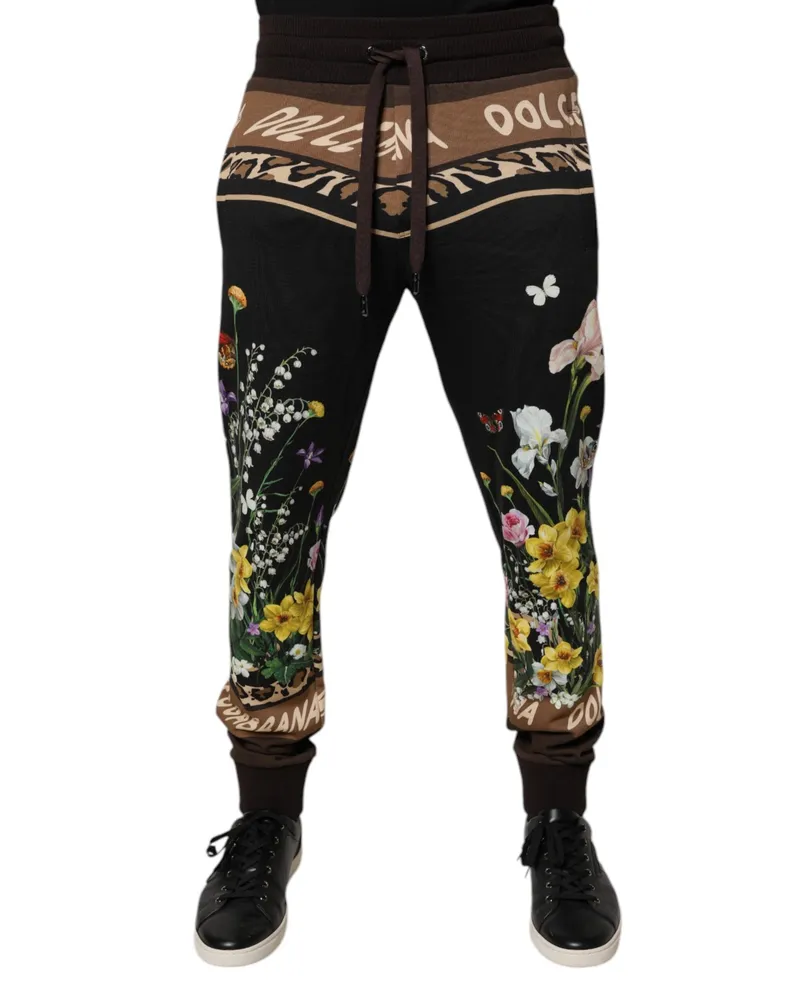 Dolce & Gabbana Men's Black Floral Cotton Jogger Sweatpants Pants Black