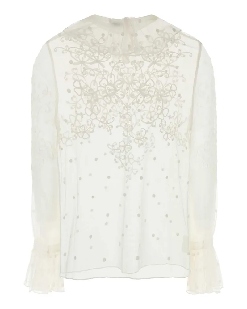 BODE Women's White Mesh Middlemist Blouse Exterior: Nylon Maglie White