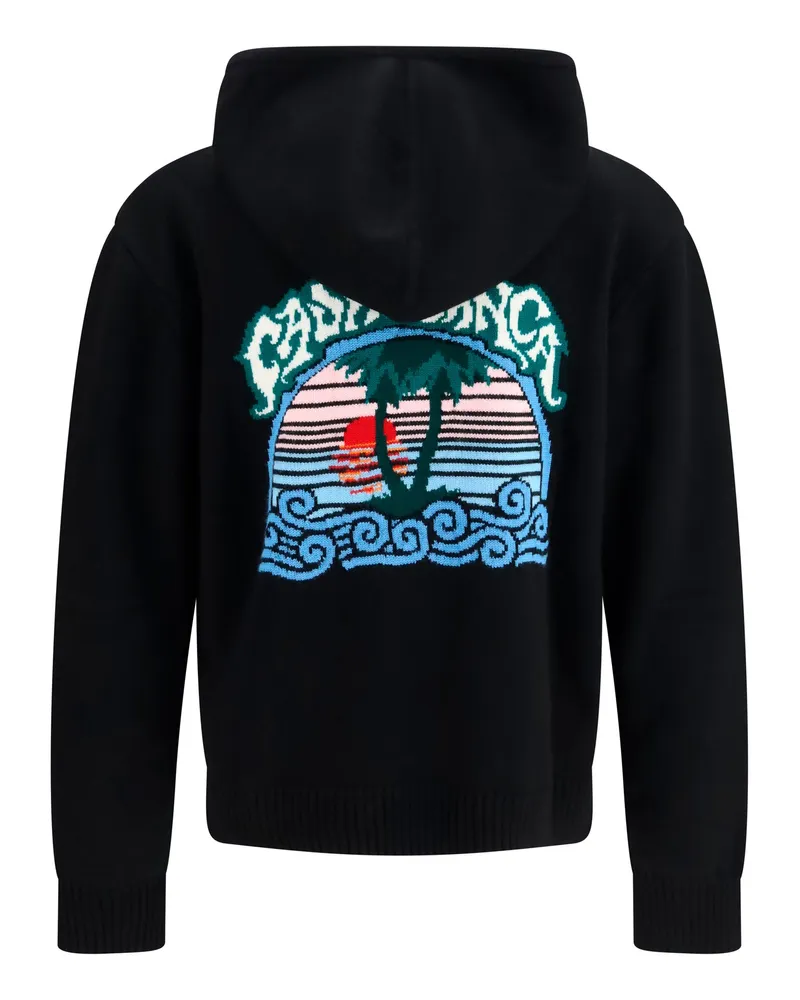 Casablanca Paris Men's Palm Tree Hoodie Merino Wool Ovis Aries Sweatshirts Sweater Black