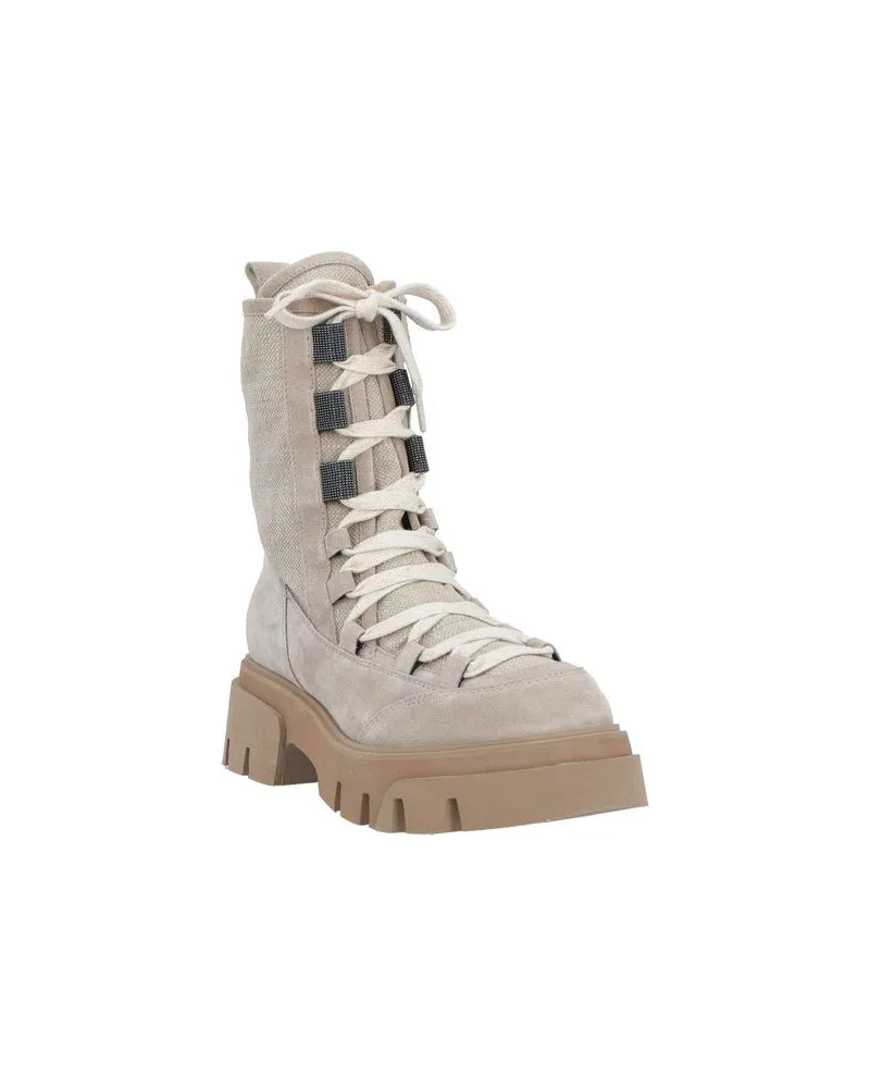 Brunello Cucinelli Women's Beige Leather Lace-Up Boots Beige