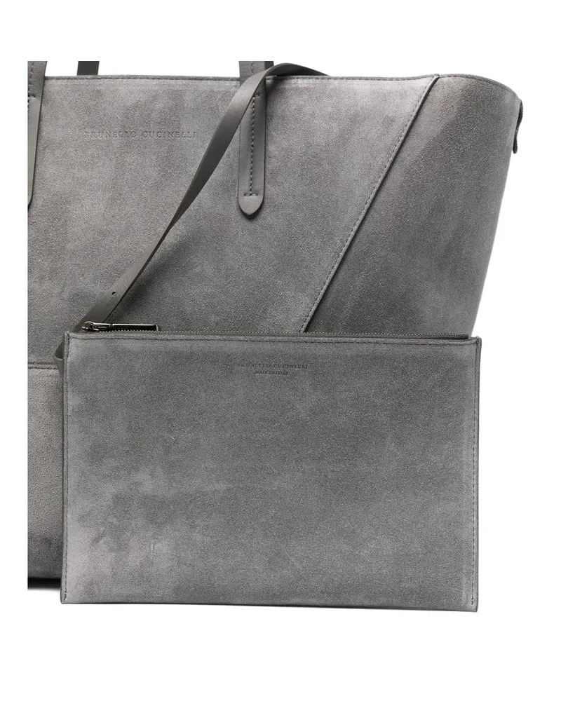 Brunello Cucinelli Panelled Calf Suede Tote Bag — Gray Gray