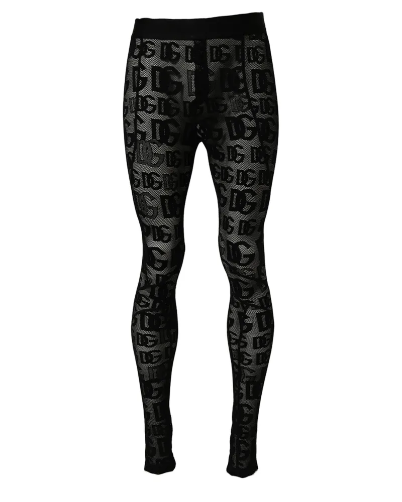 Dolce & Gabbana Women's Black All Over Logo Print Sheer Pantyhose Underwear Cotton Nylon Elastane Clothing Black