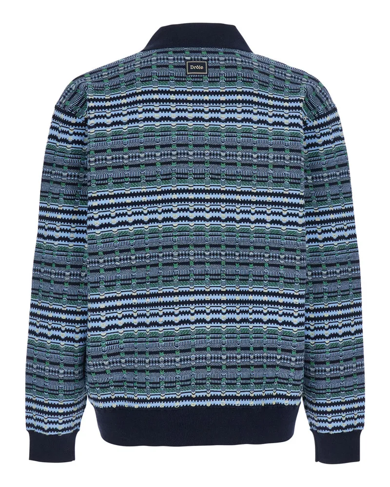 Drôle de Monsieur Men's Sweater With Polo Collar, Blue Wool Blend Top Blue