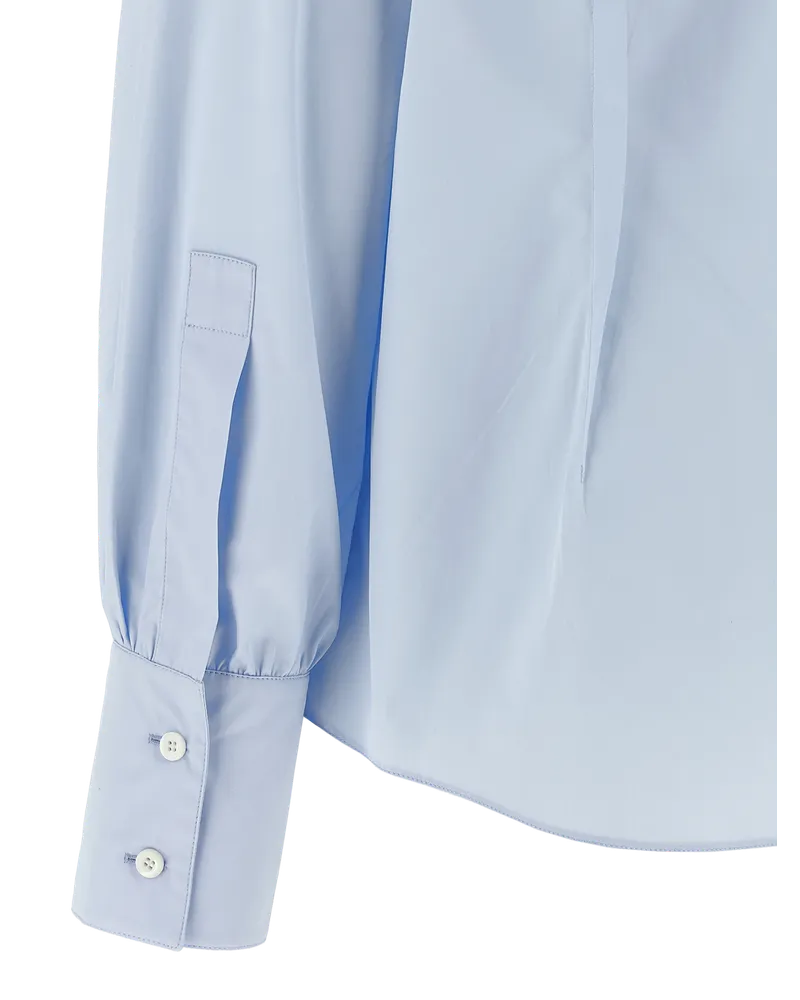 Prada Lavallière Bow Cotton Blouse — Blue Blue
