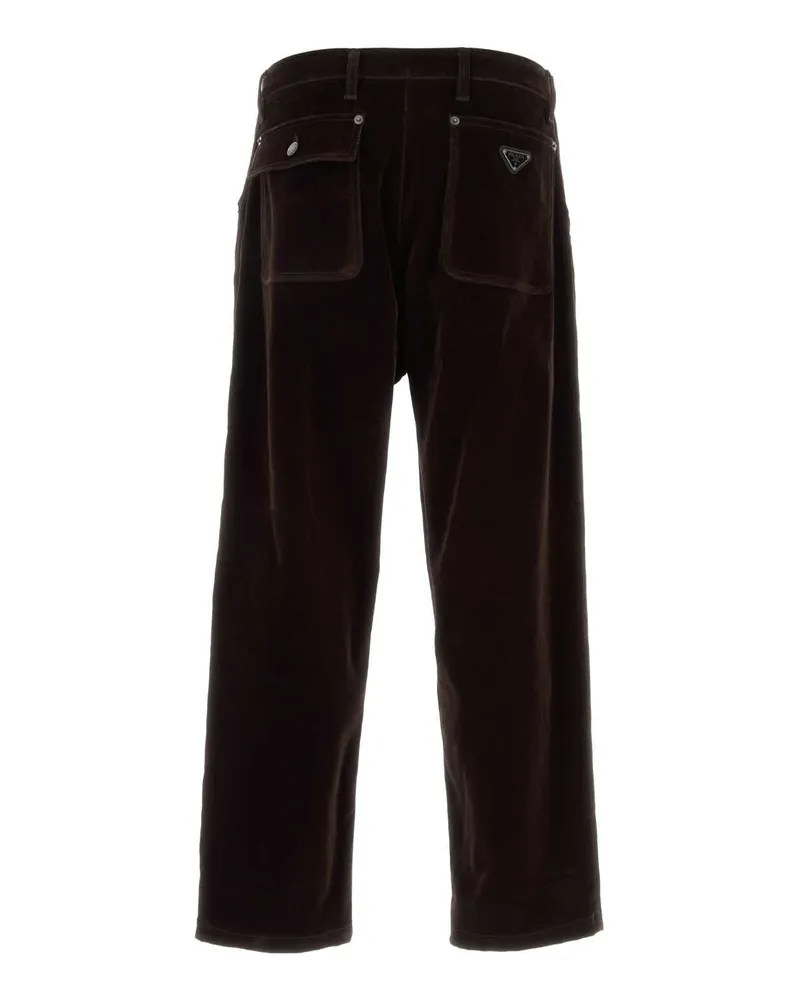 Prada Men's Dark Brown Velvet Denim Pant Darkbrown Cotton Viscose Elastane Brown